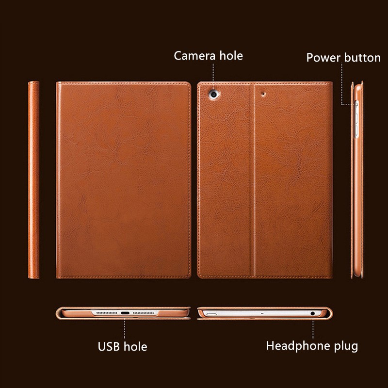 Leather Brown iPad Pro Air 2 Mini 4 Folio Protective Case Cover IPPC03_11