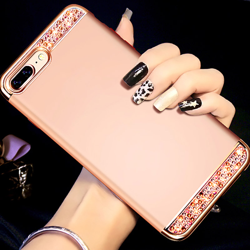 Rose Gold iPhone 8 7 And Plus Diamond Metal Protective Case Cover