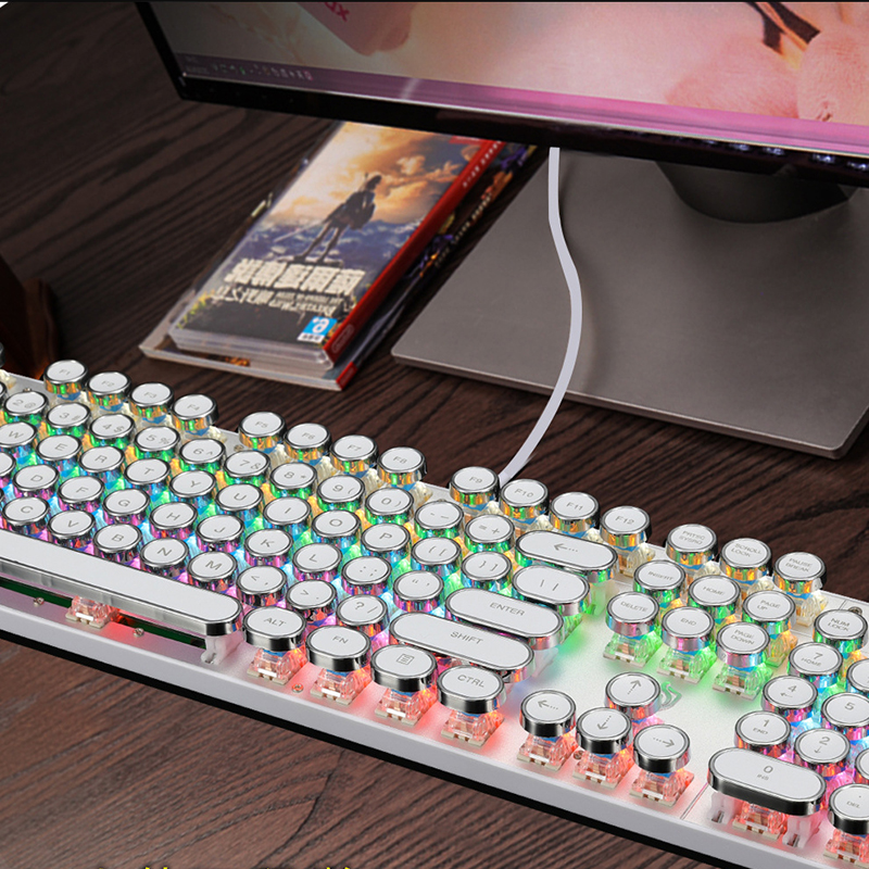 Punk Style Mechanical Keyboard With Retro Typewriter Round Keycap PKB06_10