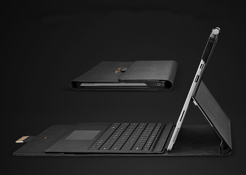Leather Black Surface Pro 5 4 Case Covers With Pen Storage Location