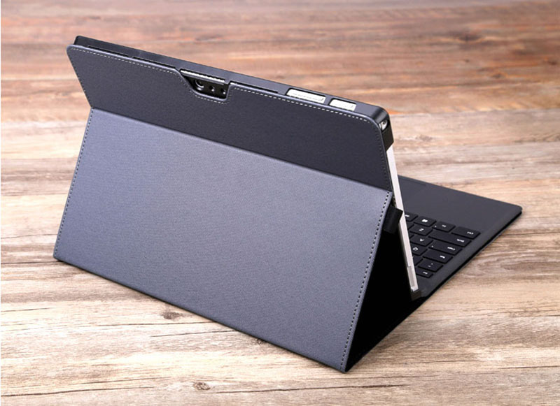 Black Leather Surface Pro 4 5 6 7 Leather Cover Case With Pen Cap SPC06_11