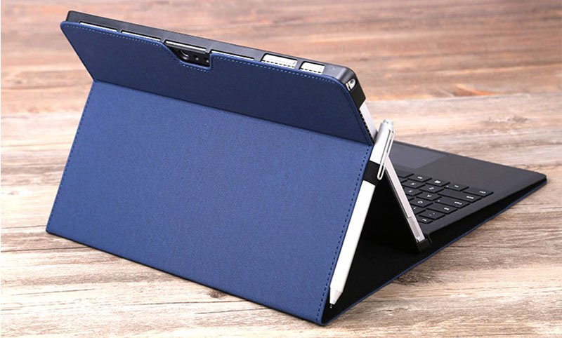 Black Leather Surface Pro 4 5 6 7 Leather Cover Case With Pen Cap SPC06_15