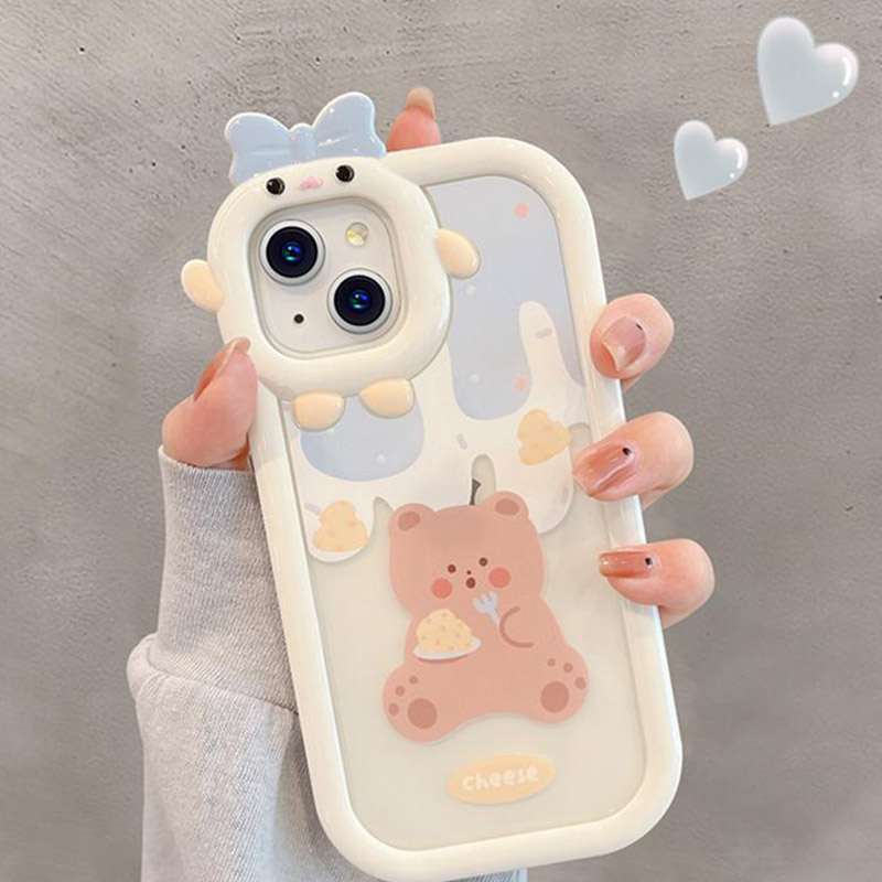 Cartoon Bear Bunny Pattern iPhone 12 11 XS 7 8 SE2 Plus Case IPS502