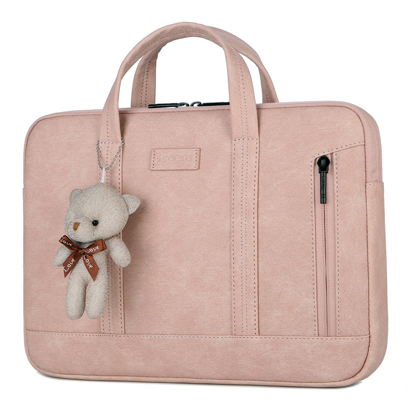 Large-capacity Leather Bag With Little bear For Macbook Surface SPC01