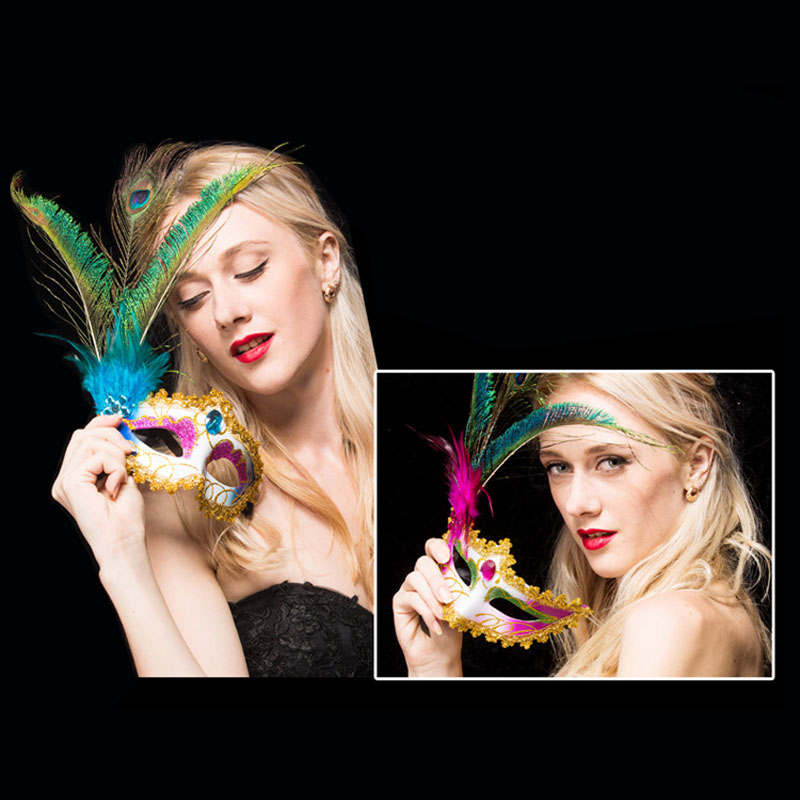 Female Halloween Party Mask With Peacock Feather DMS03_2