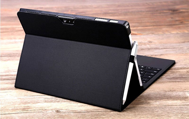 Black Leather Surface Pro 4 5 6 7 Leather Cover Case With Pen Cap SPC06