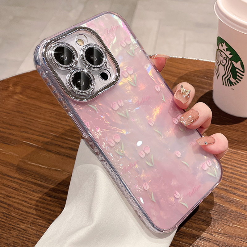 Tulip Pattern Glitter Case For iPhone 15 14 13 12 IPS715
