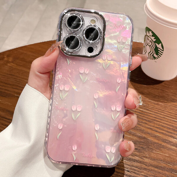 Tulip Pattern Glitter Case For iPhone 15 14 13 12 IPS715_4