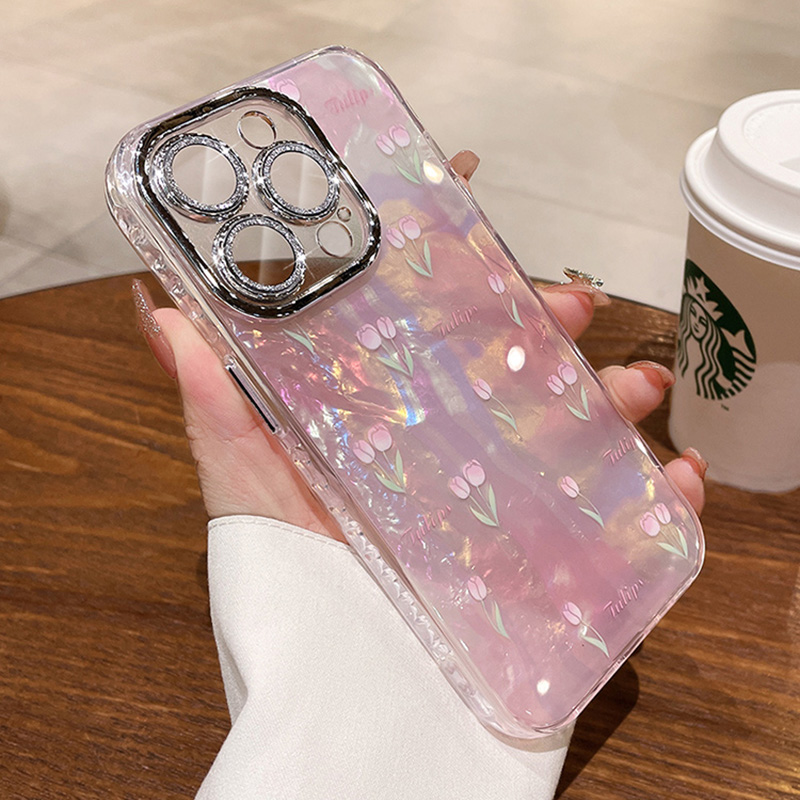 Tulip Pattern Glitter Case For iPhone 15 14 13 12 IPS715_5