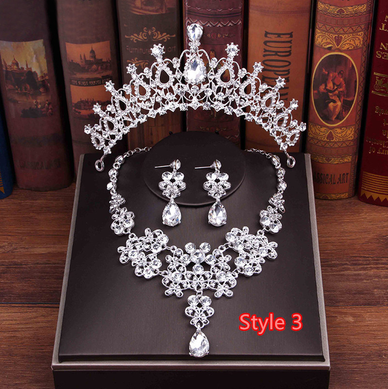Perfect Necklace Earrings Crown Three Sets For Wedding Bride Jewelry NLC10_3