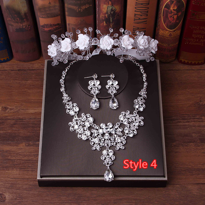 Perfect Necklace Earrings Crown Three Sets For Wedding Bride Jewelry NLC10_4