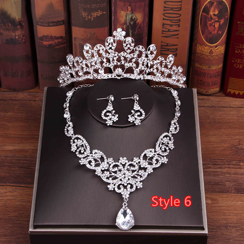 Perfect Necklace Earrings Crown Three Sets For Wedding Bride Jewelry NLC10_6