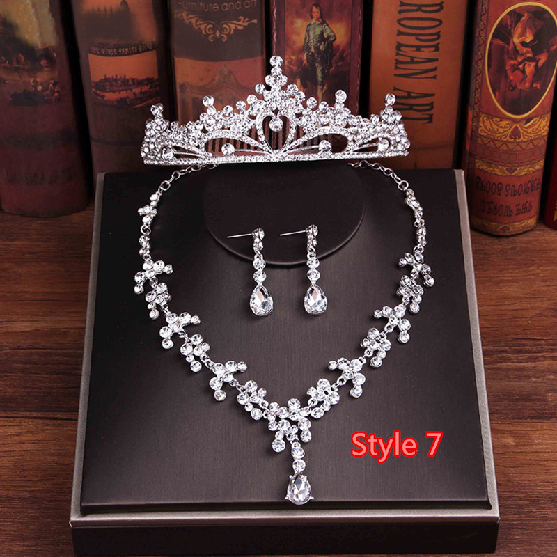 Perfect Necklace Earrings Crown Three Sets For Wedding Bride Jewelry NLC10_7