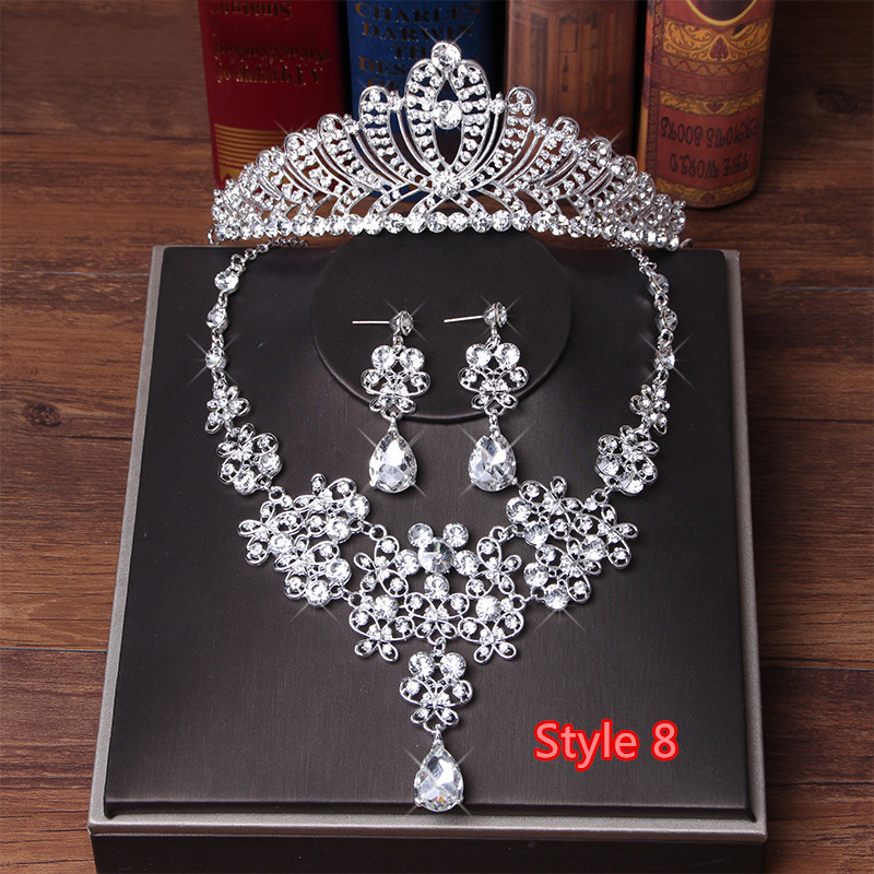 Perfect Necklace Earrings Crown Three Sets For Wedding Bride Jewelry NLC10_8