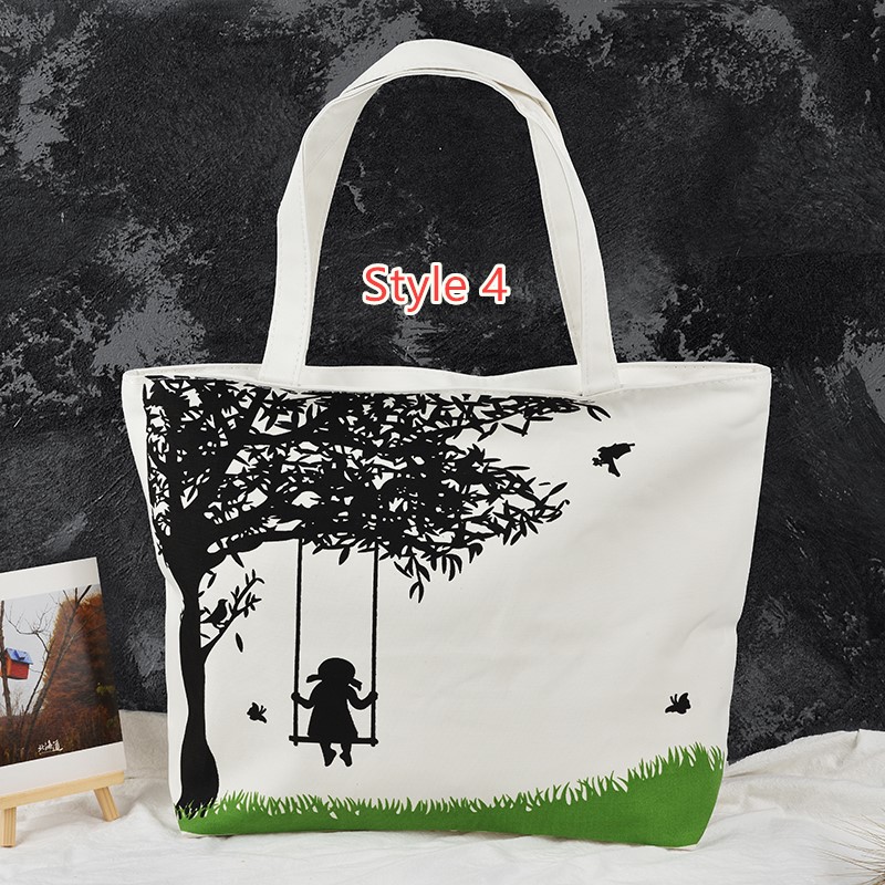 Simple Canvas One Shoulder Tote Bag Handbag With Zipper MFB11_4
