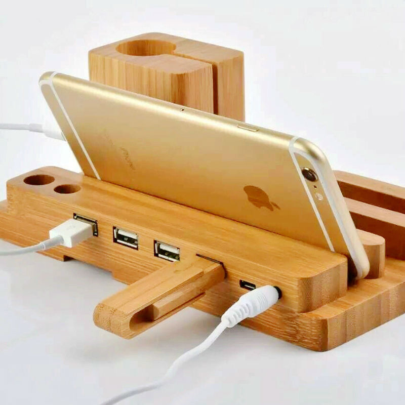 Wood Stand For Apple Watch iPhone iPad Charging Base IPS10_3