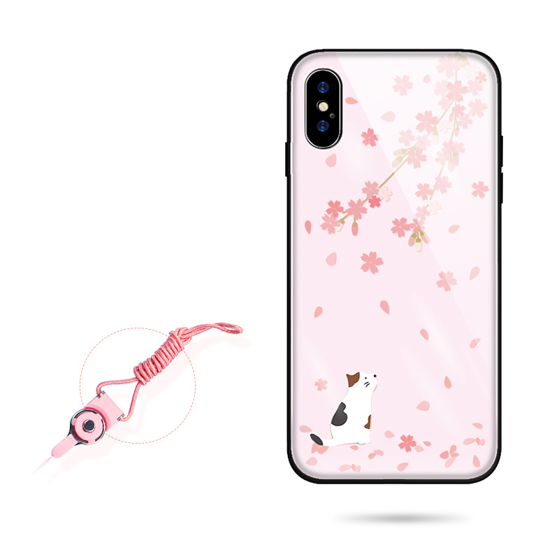 Pink Painted iPhone X XS Case Cover With Lanyard IPS113_3