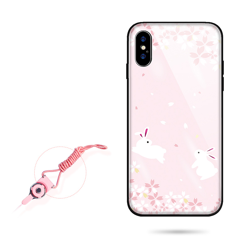 Pink Painted iPhone X XS Case Cover With Lanyard IPS113_4