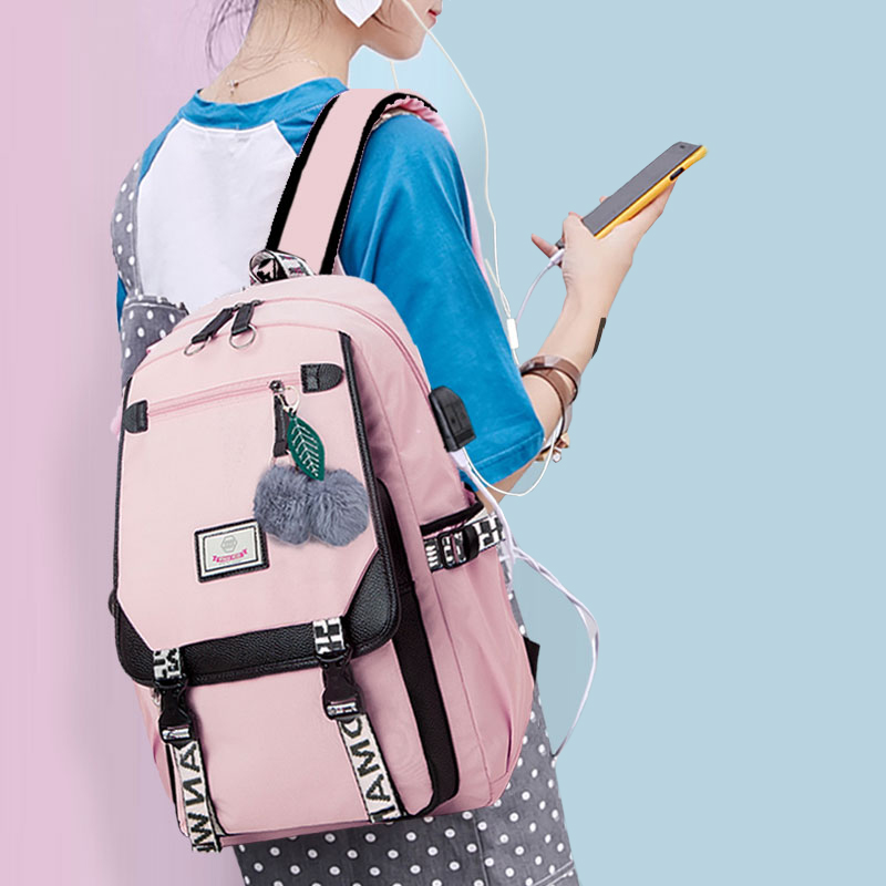 Fashion School Bag Backpack For Girl With Headset And Charging Interface MFB22_4